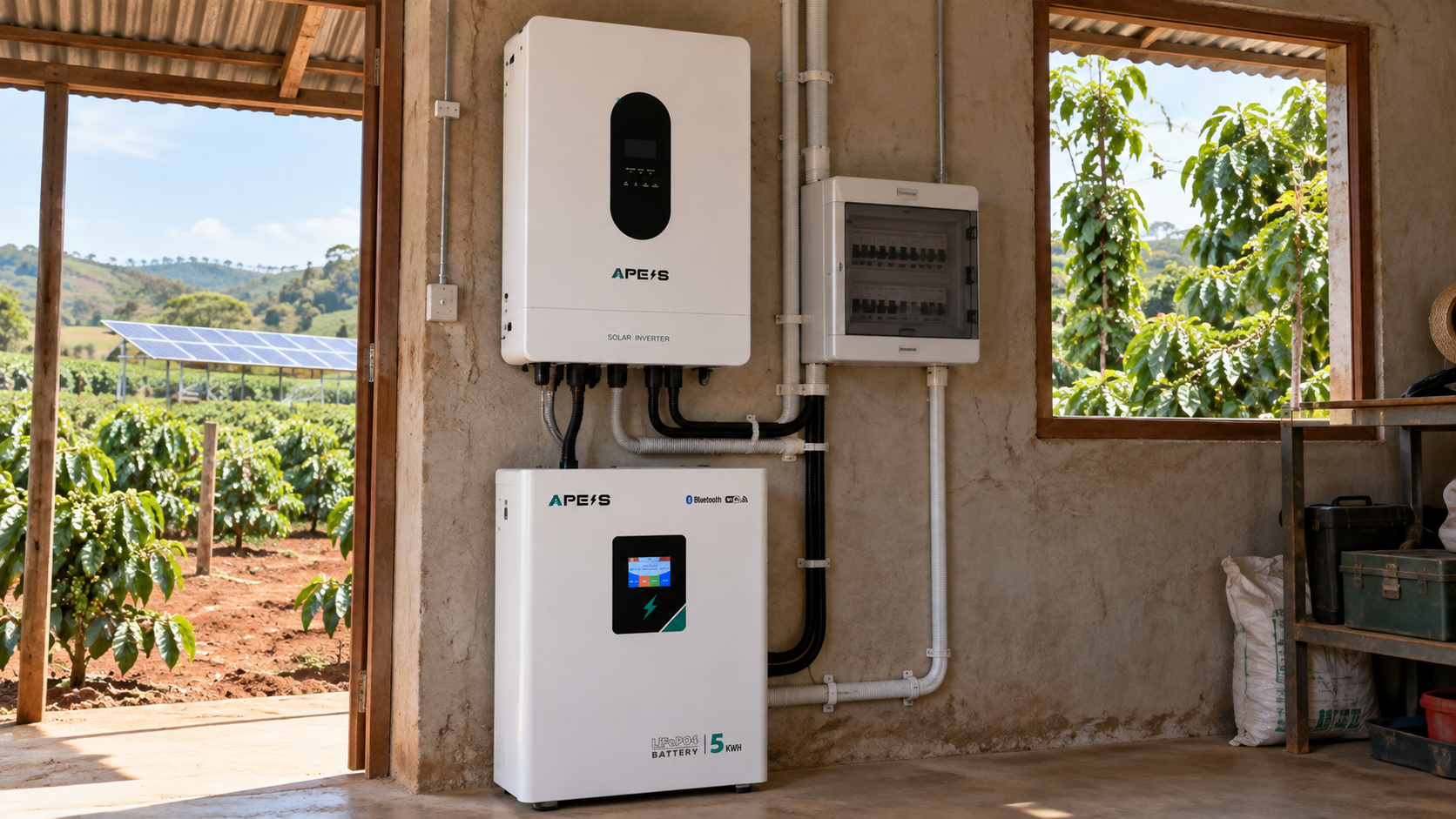 Biến tần APESS 12kW hệ 48V và pin lưu trữ 51,2V 100Ah